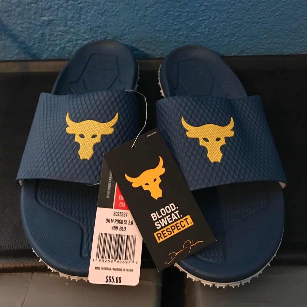 New Under Armour UA Project Rock Brahma Bull Slide 3025237-400 Men Size 12